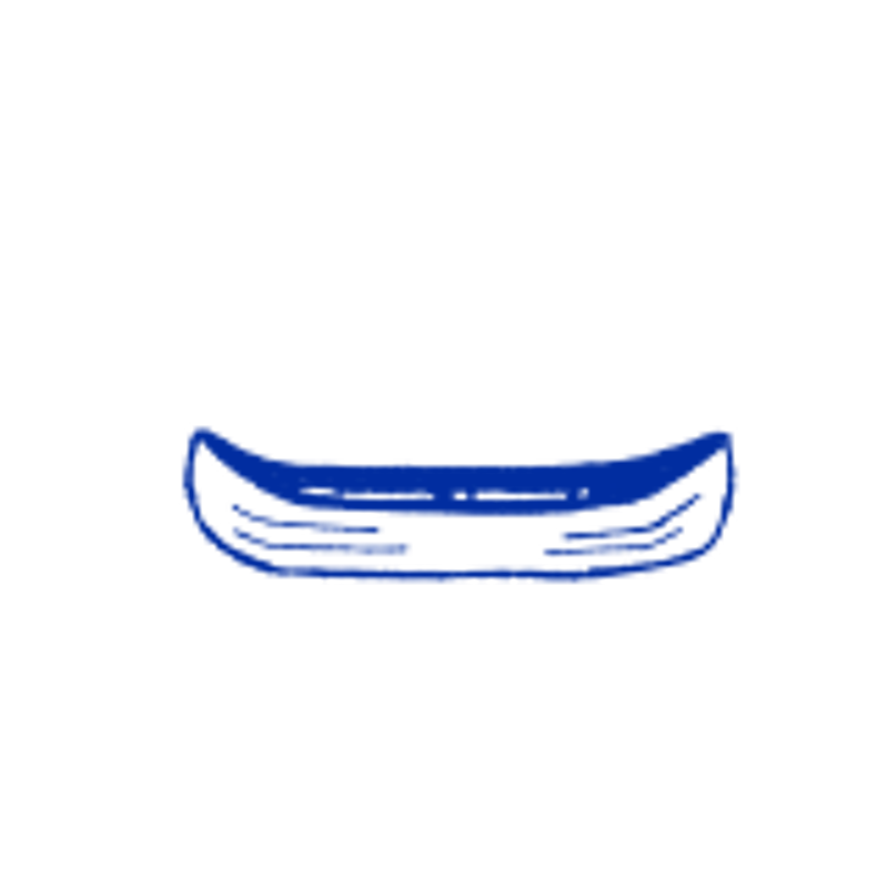 The image shows a simple, stylized drawing of a canoe in blue against a black background. The canoe is depicted with curved lines outlining its shape, and there are horizontal lines inside the canoe to suggest its structure or design. The style is reminiscent of a basic illustration or icon, with a focus on clear, recognizable shapes rather than detailed realism.